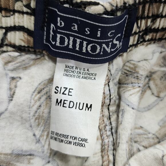 Vintage 80s Basic Editions Shorts Womens M Brown Floral Hawaiian Cotton Pull On - Picture 3 of 9